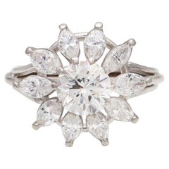 HRD certified 1.13ct round Old European cut diamond cluster ring in white gold