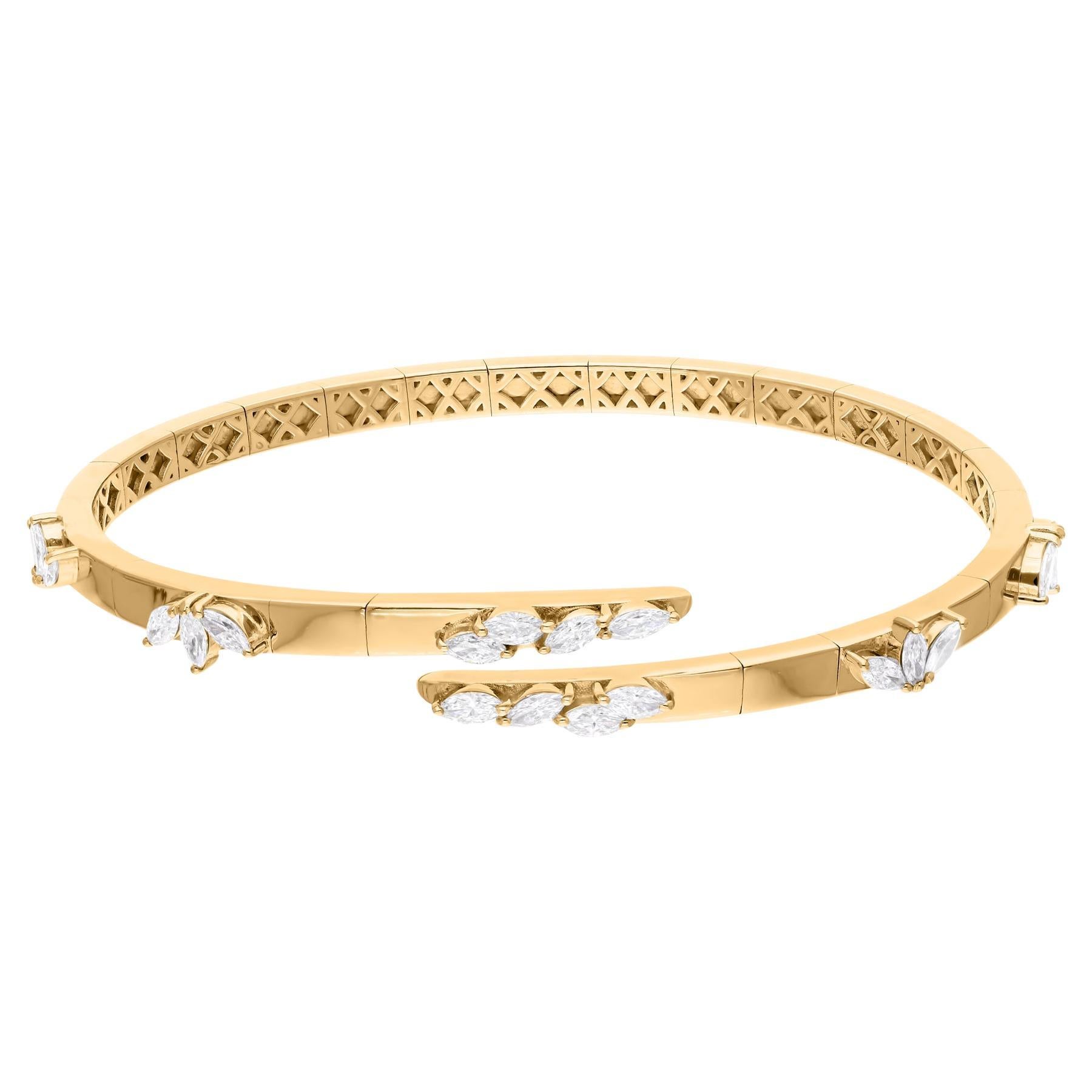 HRD Certified 1.23 Carat SI/H Diamond Wrap Bangle Bracelet 18 Karat Yellow Gold