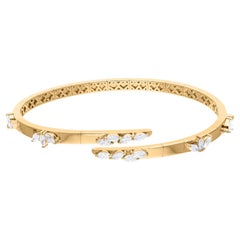 HRD Certified 1.23 Carat SI/H Diamond Wrap Bangle Bracelet 18 Karat Yellow Gold