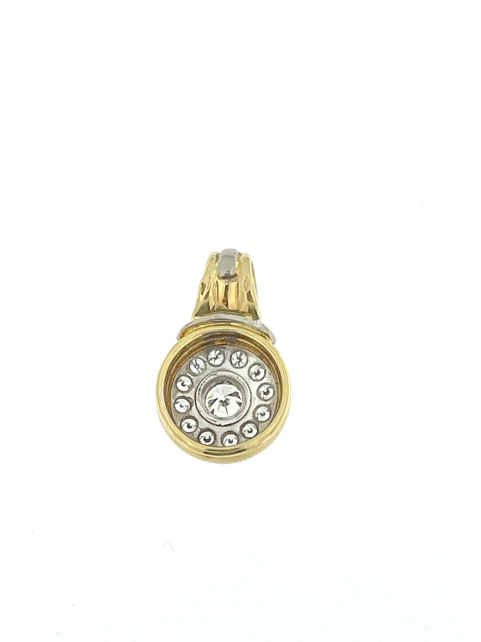 Taglio brillante Ciondolo francese in oro giallo e bianco vintage con diamanti, certificato HRD da 1,25 ct. in vendita