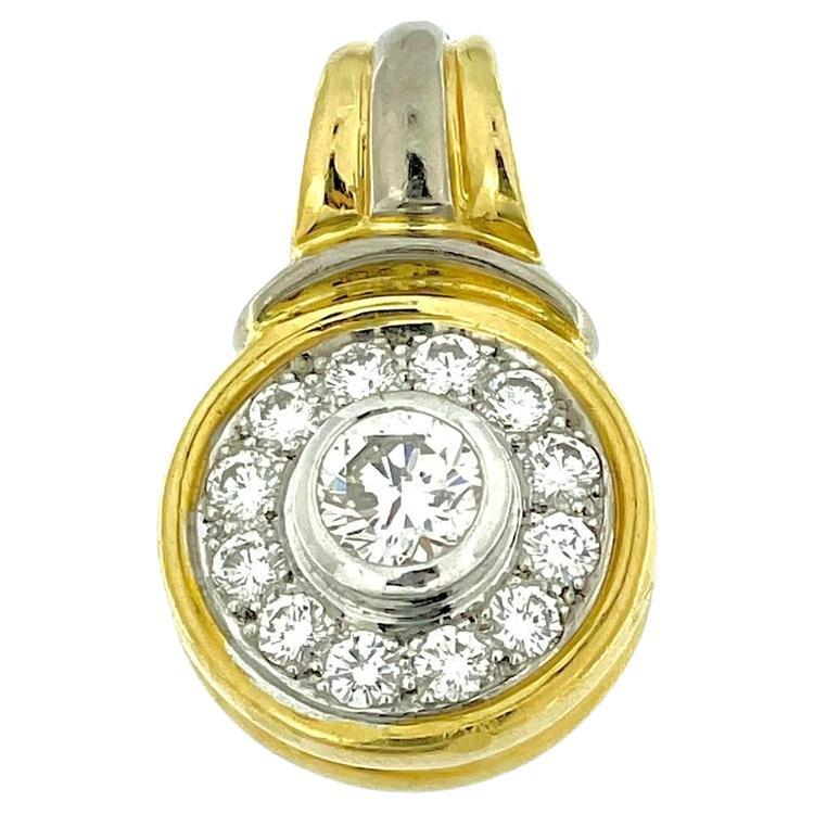 Ciondolo francese in oro giallo e bianco vintage con diamanti, certificato HRD da 1,25 ct. in vendita