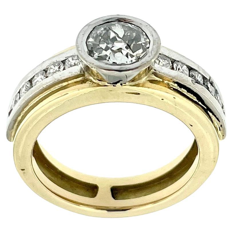 HRD Certified 1.40ct Diamond Ring Yellow and White Gold For Sale