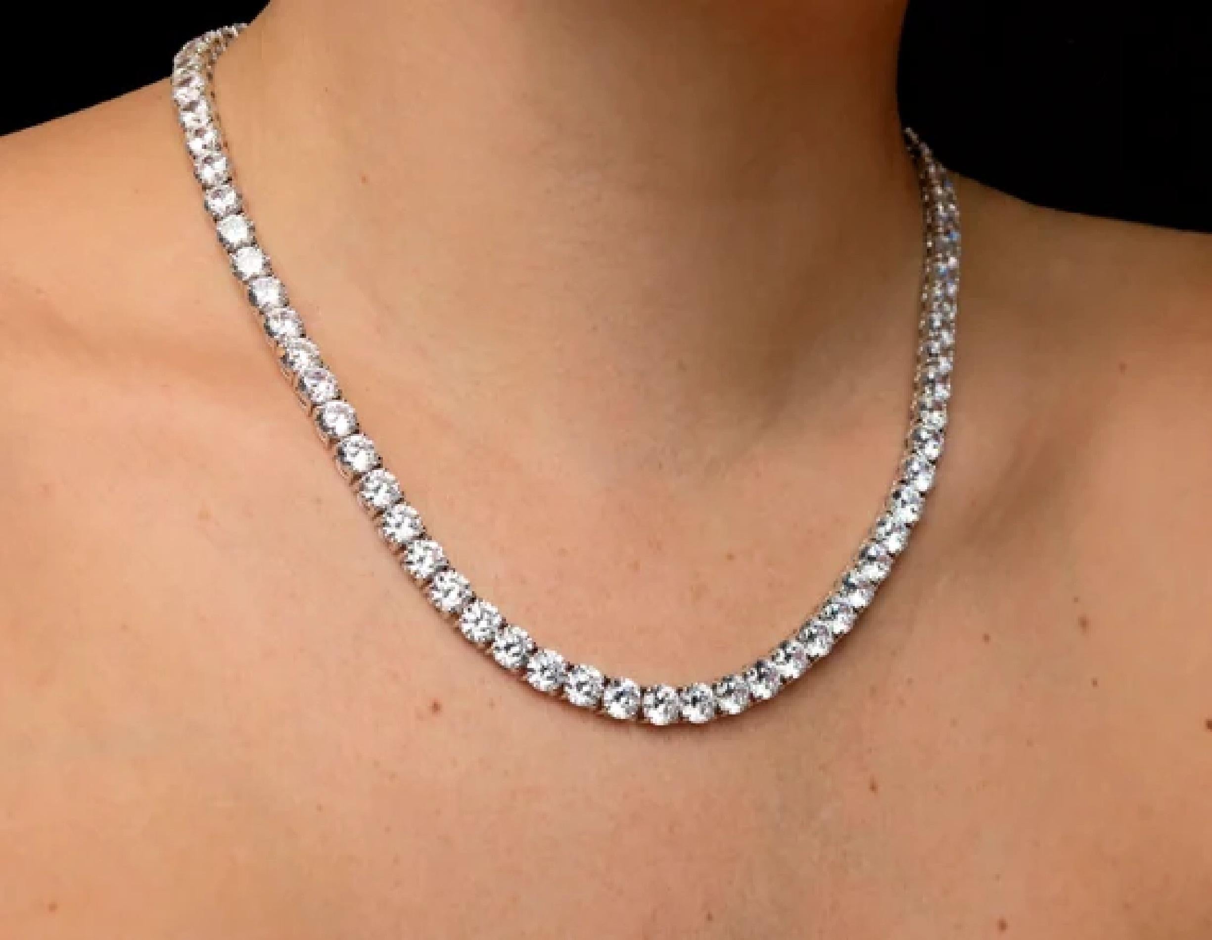 Round Cut HRD Certified 17 Carat Round Diamond Tennis Necklace G/H VS Clarity