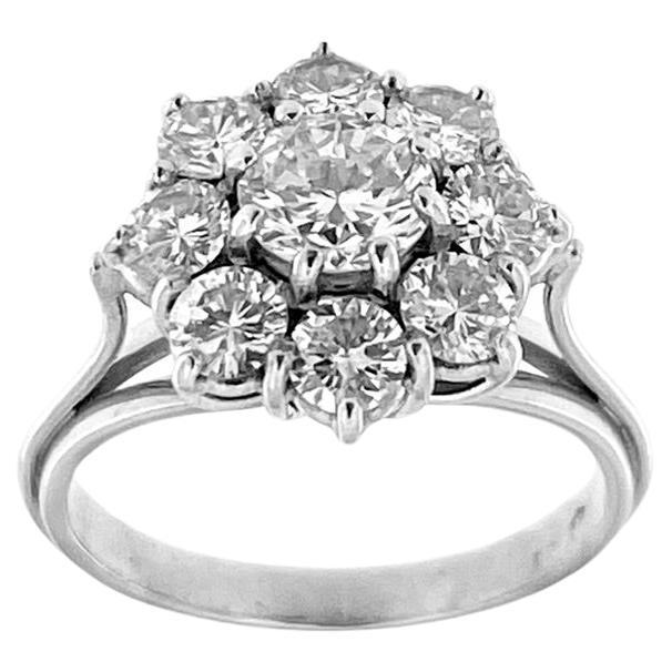 HRD Certified 2.00ct Diamond Retro Platinum Ring Flower Design