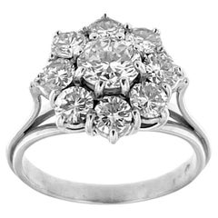 Bague rétro en platine avec diamant certifié HRD de 2,00 carats en forme de fleur