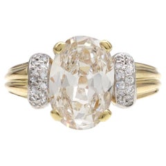 HRD Certified 2.22ct Oval Old Mine Cut Diamond Solitaire Engagement Ring in Gold