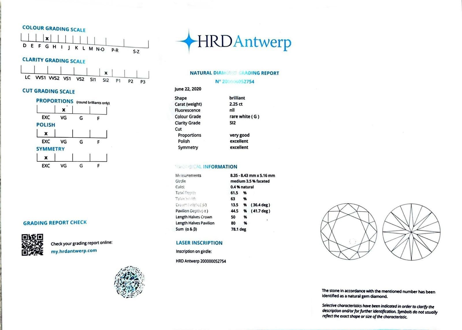 HRD Certified 2.25ct Brilliant-Cut Natural Diamond  For Sale 1