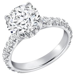 Certifié HRD 3.03 Ct. Bague à diamant rond et halo caché