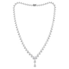HRD Certified 33.4 Carat SI/H Pear Diamond Necklace 14 Karat White Gold Jewelry