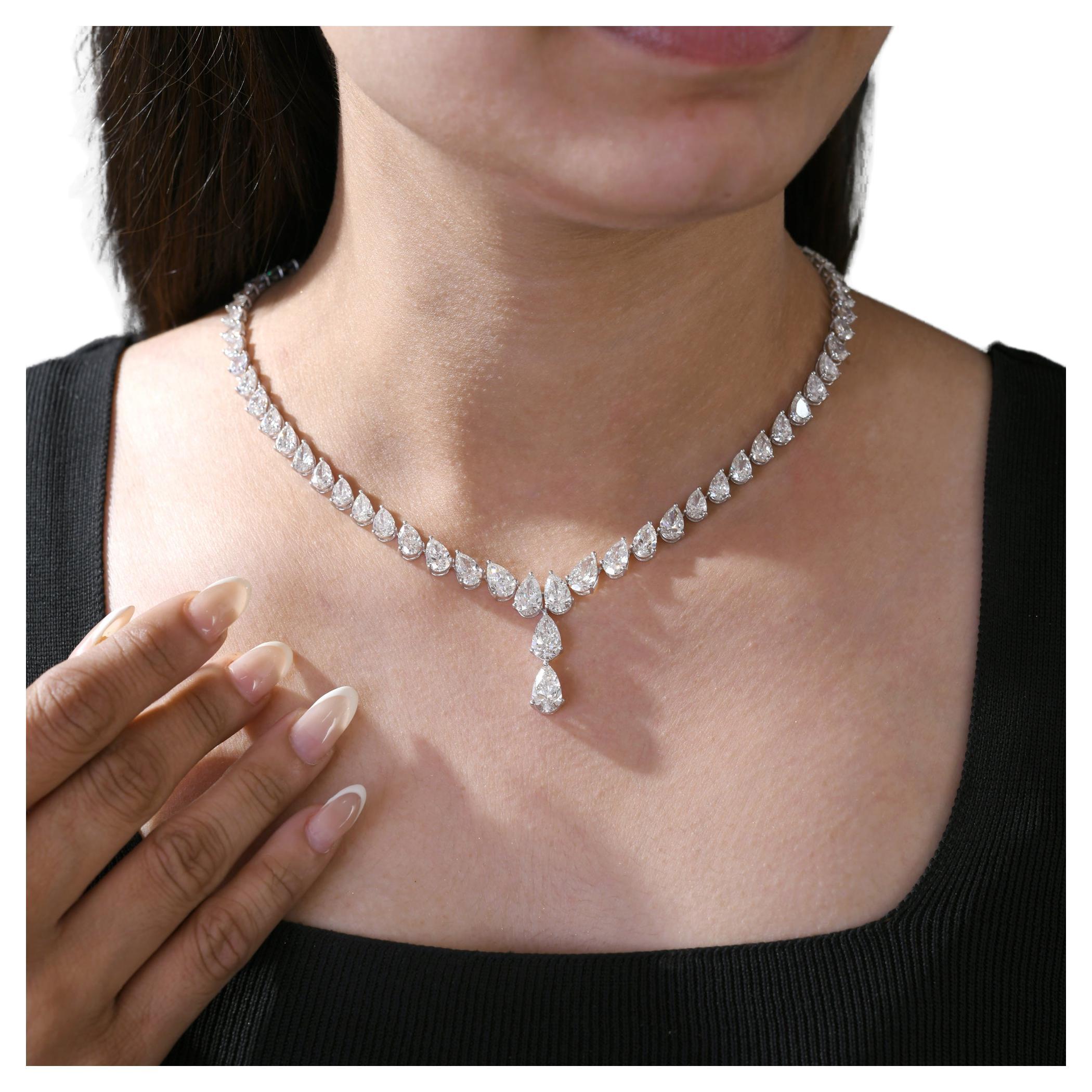 Collana di diamanti a pera certificati HRD da 33,4 carati SI/H Gioielli in oro bianco 18 carati