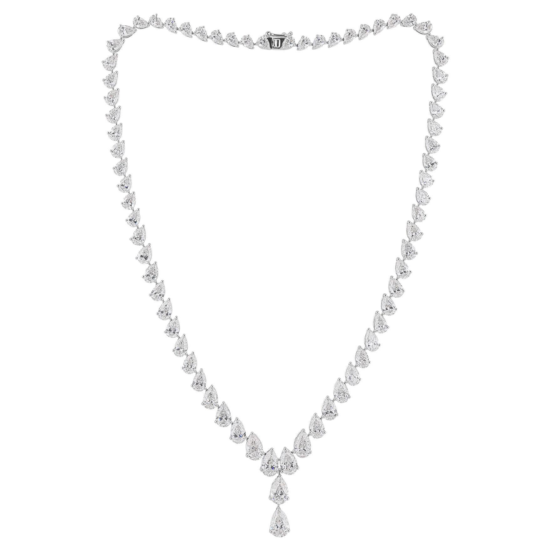 HRD Certified 33.4 Carat SI/H Pear Diamond Necklace 18 Karat White Gold Jewelry