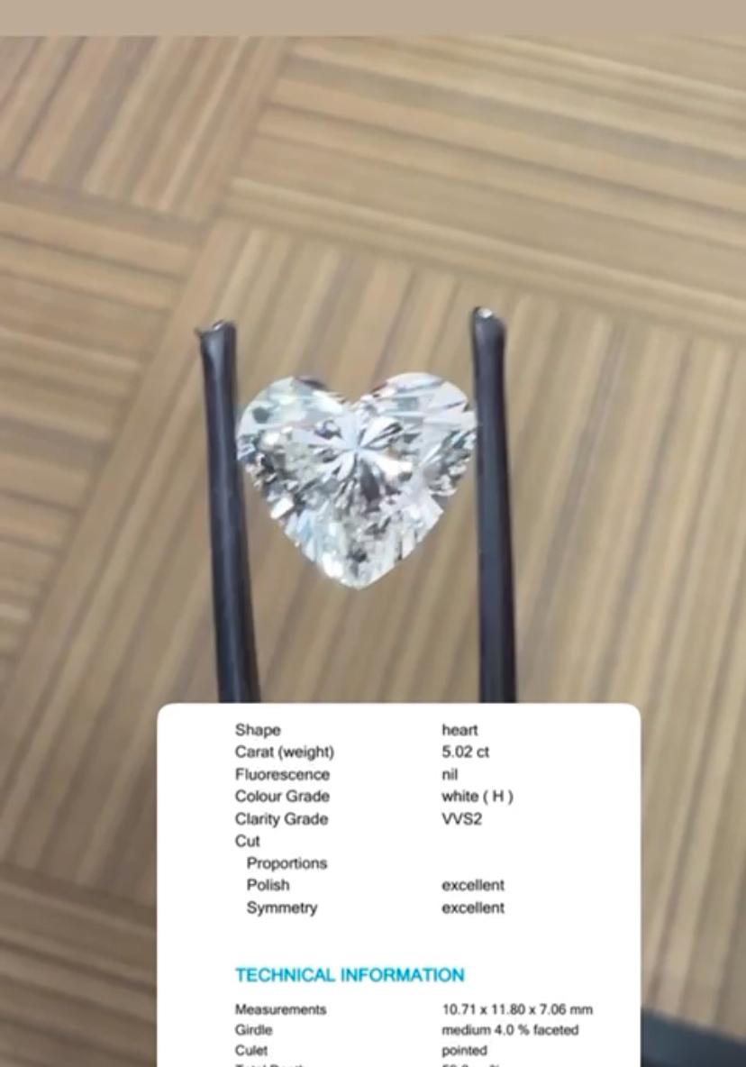 Pendentif en or 18 carats avec diamant en forme de cœur certifié HRD de 5,00 carats Neuf - En vente à Massafra, IT