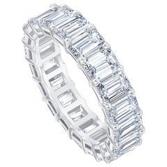 HRD Certified 5.65 Carat Emerald Cut White Diamond Eternity Ring / Band Rings