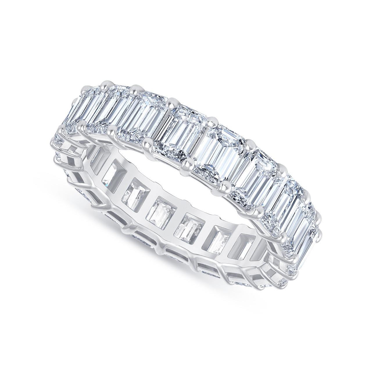 HRD Certified 5.65 Carat Emerald Cut White Diamond Eternity Ring or Band Rings For Sale 1