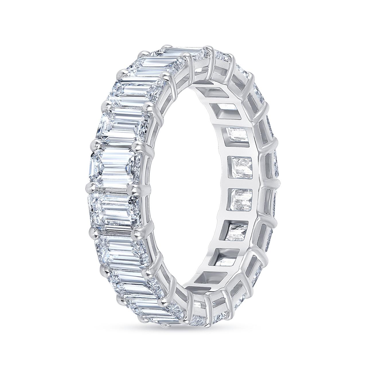 HRD Certified 5.65 Carat Emerald Cut White Diamond Eternity Ring or Band Rings For Sale 2