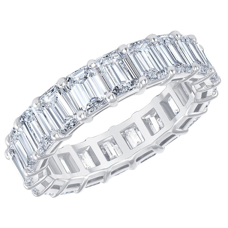 HRD Certified 5.65 Carat Emerald Cut White Diamond Eternity Ring / Band Rings For Sale