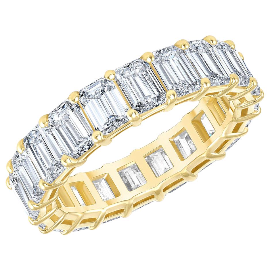 HRD Certified 5.65 Carat Emerald Cut White Diamond Eternity Ring or Band Rings For Sale