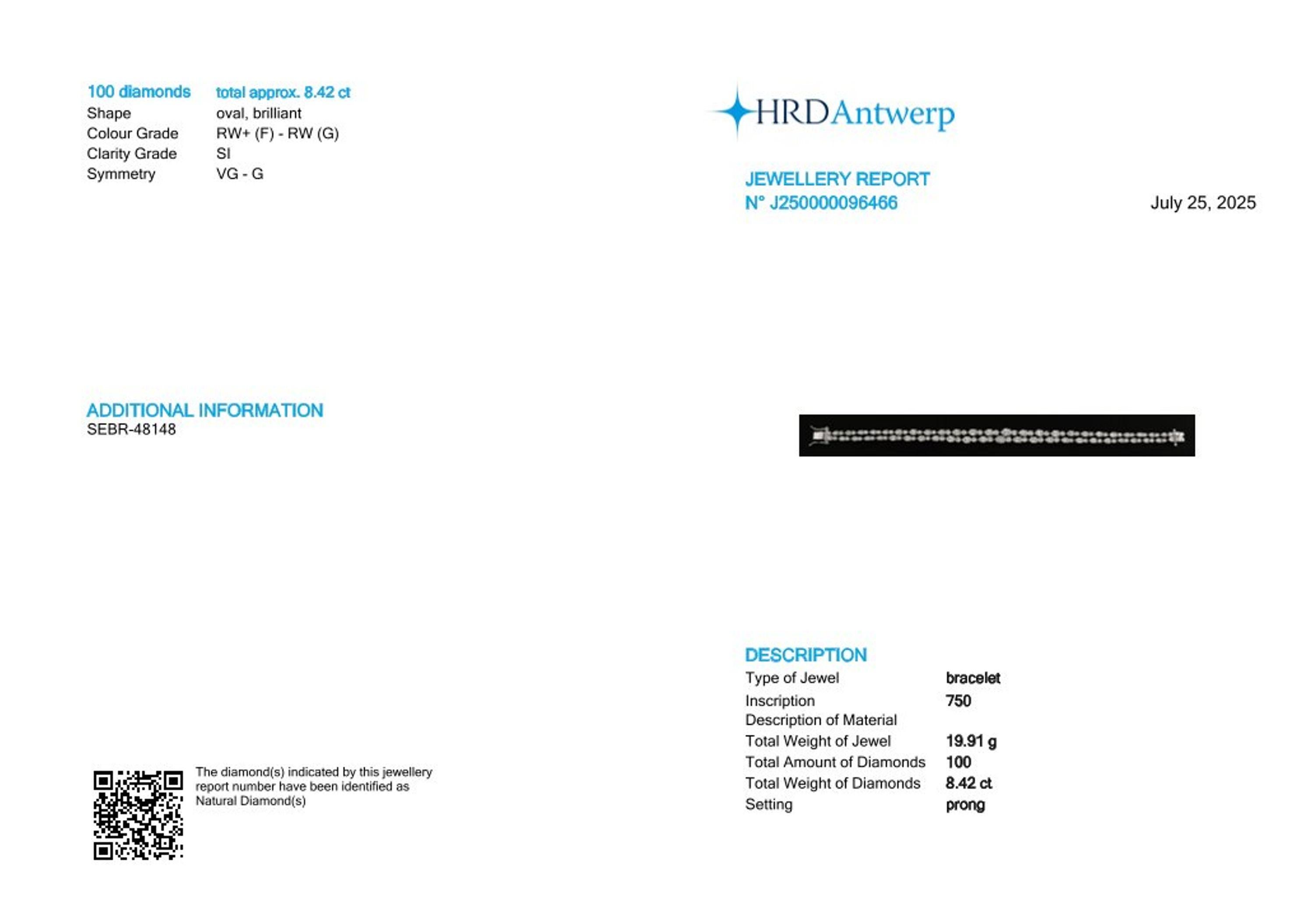 Art Deco HRD Certified 8.42Ct SI Clarity HI Color Diamond Modern Bracelet 18k White Gold For Sale