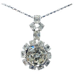 HRD Certified 9.56 Carat Old Mine Cut Diamond Necklace In 18K White Gold.