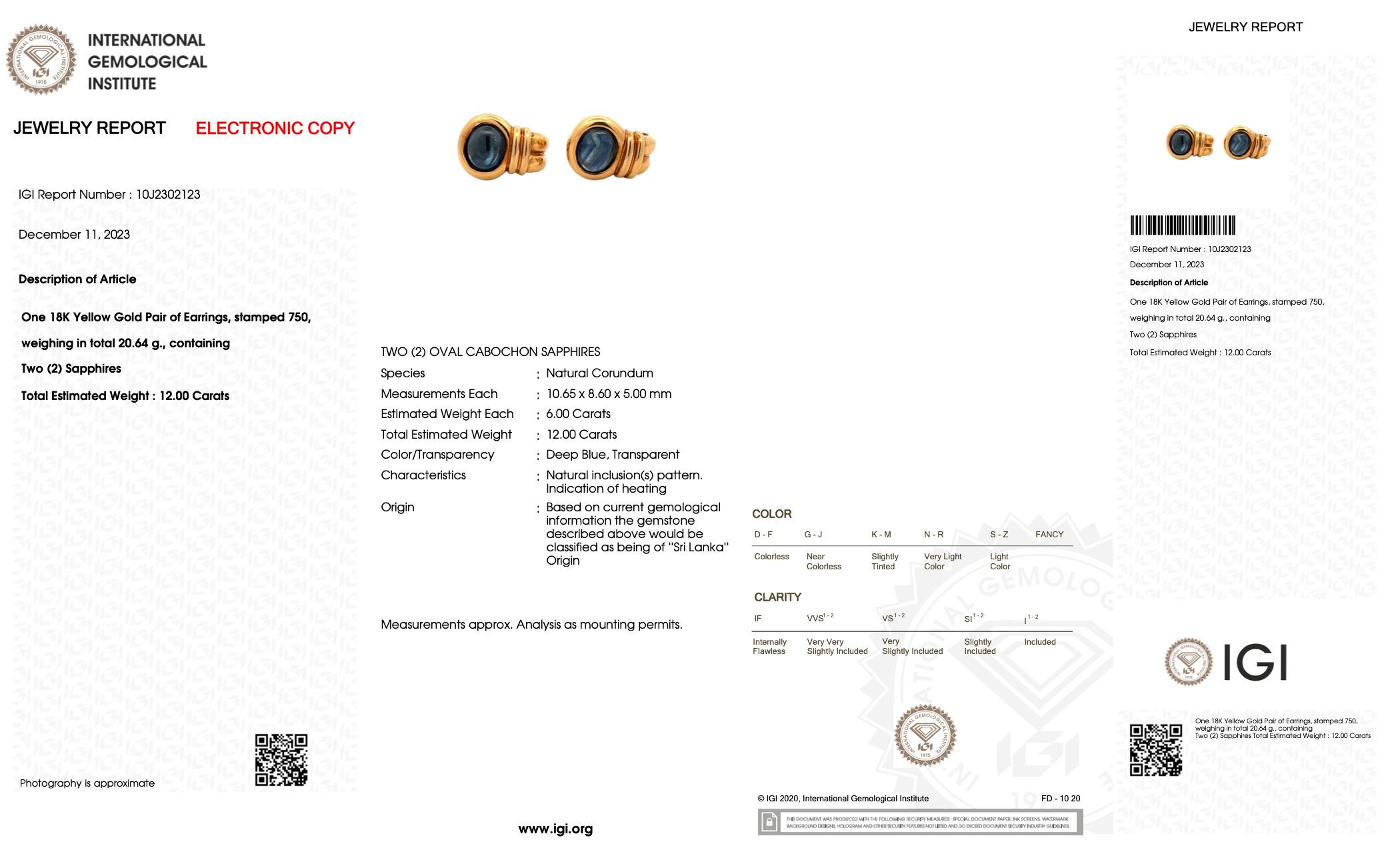 IGI zertifizierte Ceylon Saphire Gelbgold Set Ohrringe und Anhänger im Angebot 2