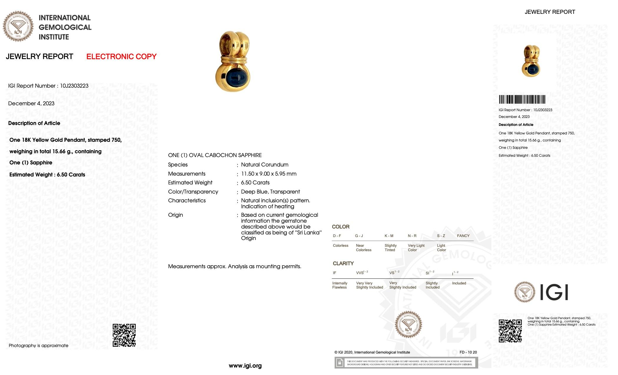 IGI zertifizierte Ceylon Saphire Gelbgold Set Ohrringe und Anhänger im Angebot 3