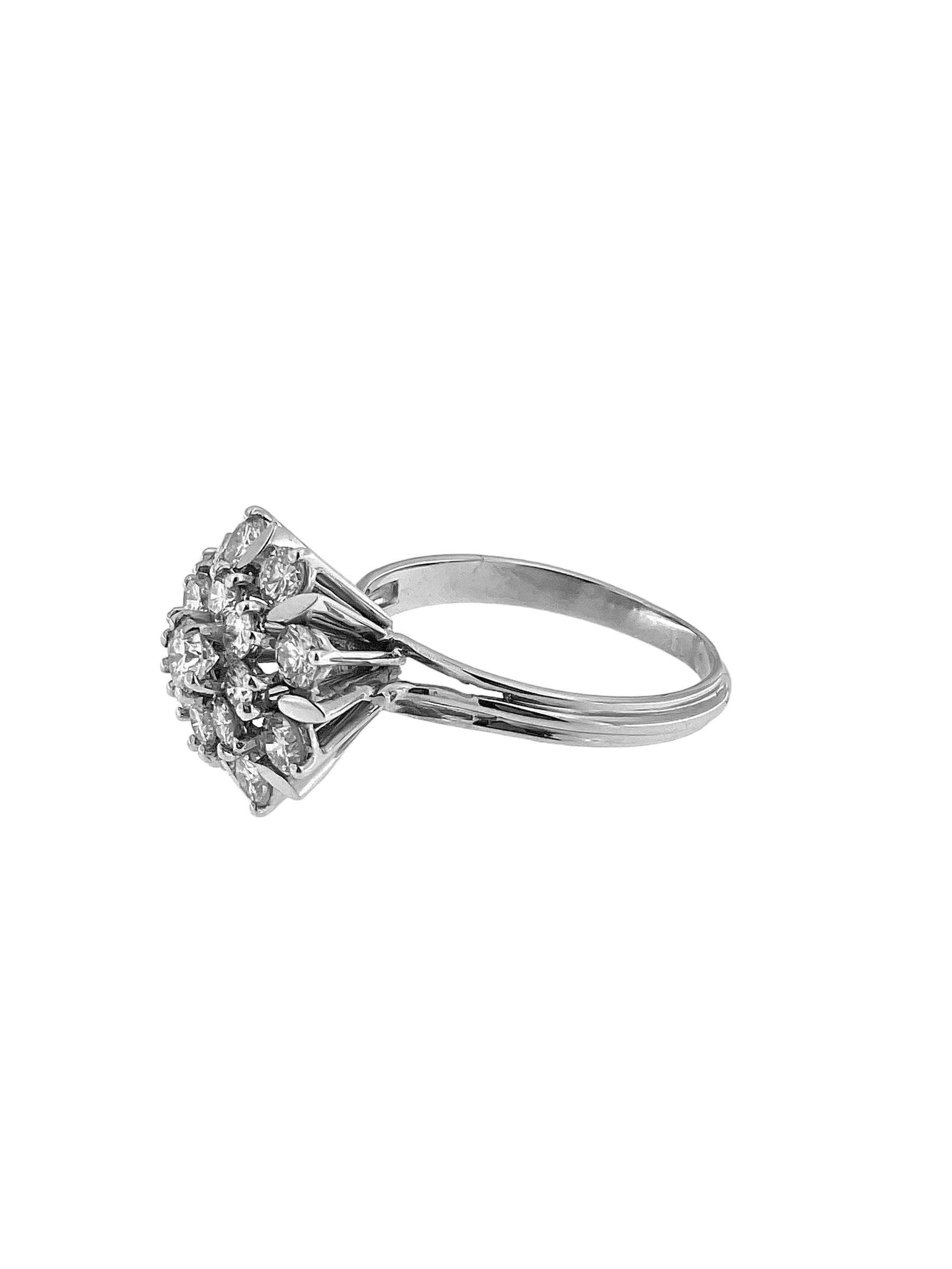 HRD Certified Daisy Ring White Gold with Diamonds For Sale 1