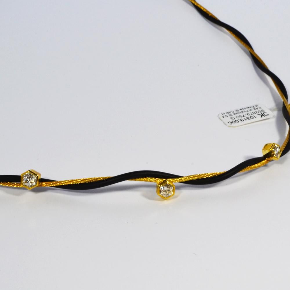 HRD Certified Diamond Necklace 2.02 Ct.K-L/SI Hexagon Cut, 18k / Leather In New Condition For Sale In Darmstadt, DE