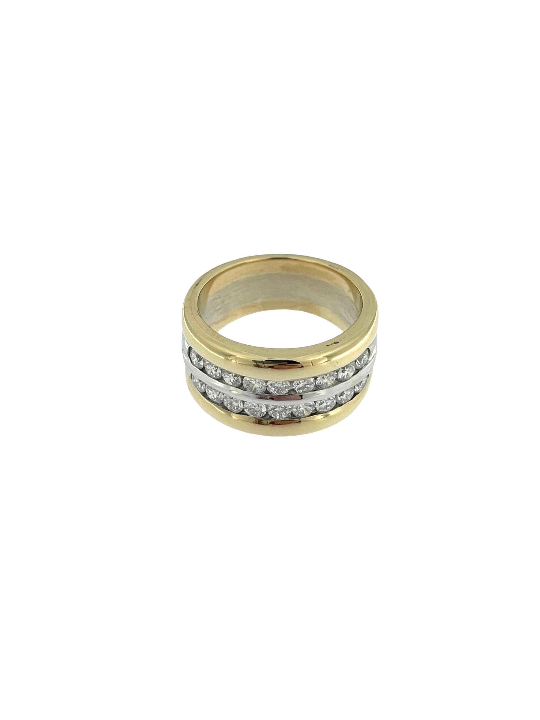 Modern HRD Certified Diamonds Yellow and White Gold Band Ring For Sale