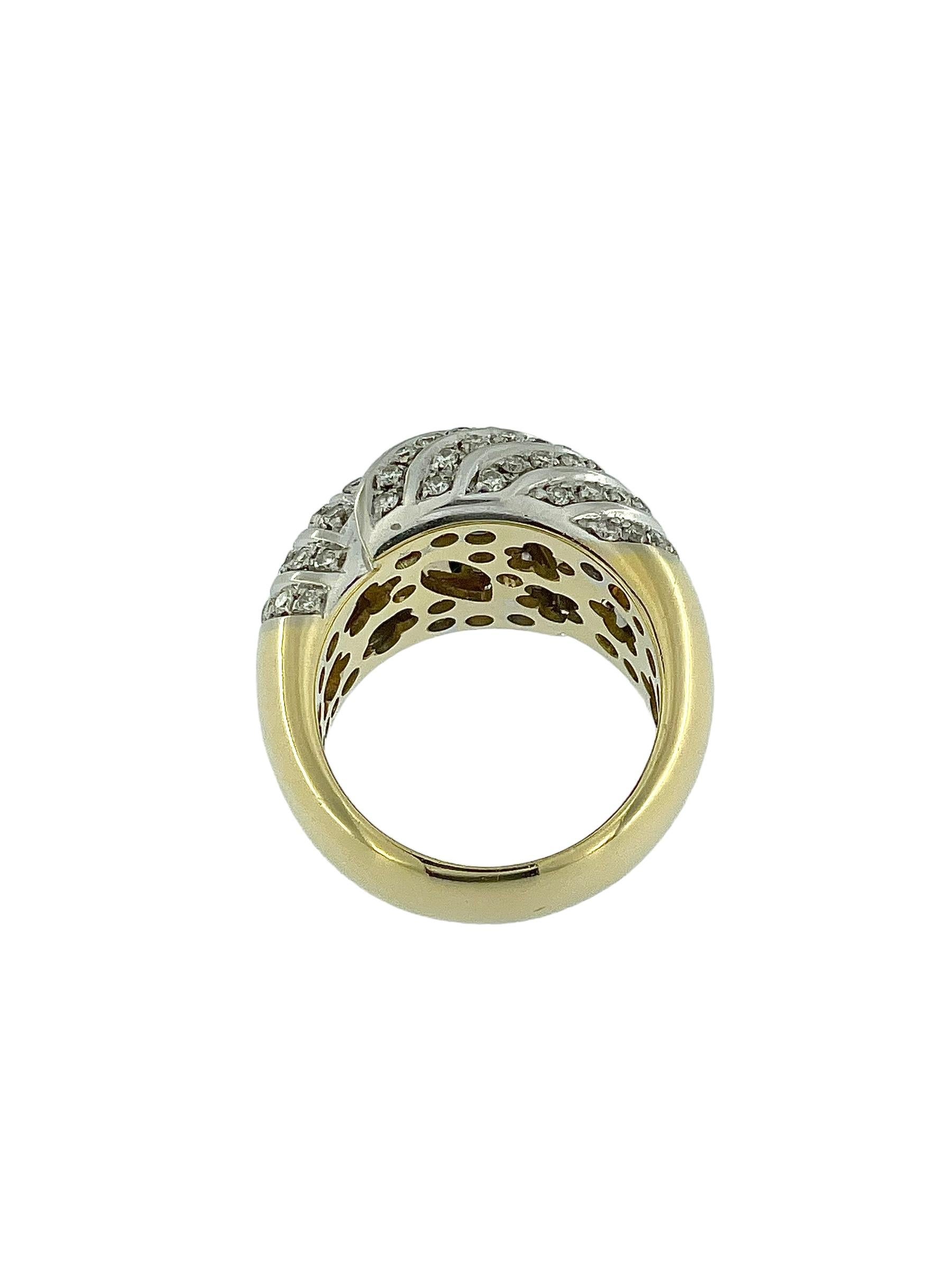 HRD Certified Dome Ring Yellow and White Gold with Diamonds In Good Condition For Sale In Esch-Sur-Alzette, LU