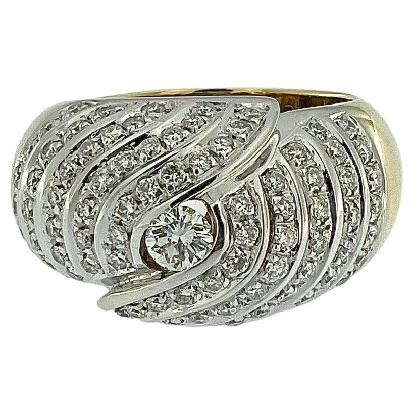 HRD Certified Dome Ring Yellow and White Gold with Diamonds For Sale