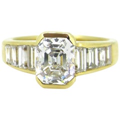 HRD Certified Emerald Cut Diamond and Tappers Baguette Engagement Wedding Ring