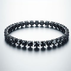 HRD Certified Exquisite Unisex 12.95 Ct Black Diamond Tennis Bracelet 18k Gold
