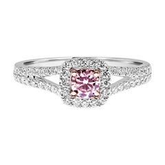 HRD Certified Fancy Yellowish Pink Diamond Halo Solitaire Engagement Ring