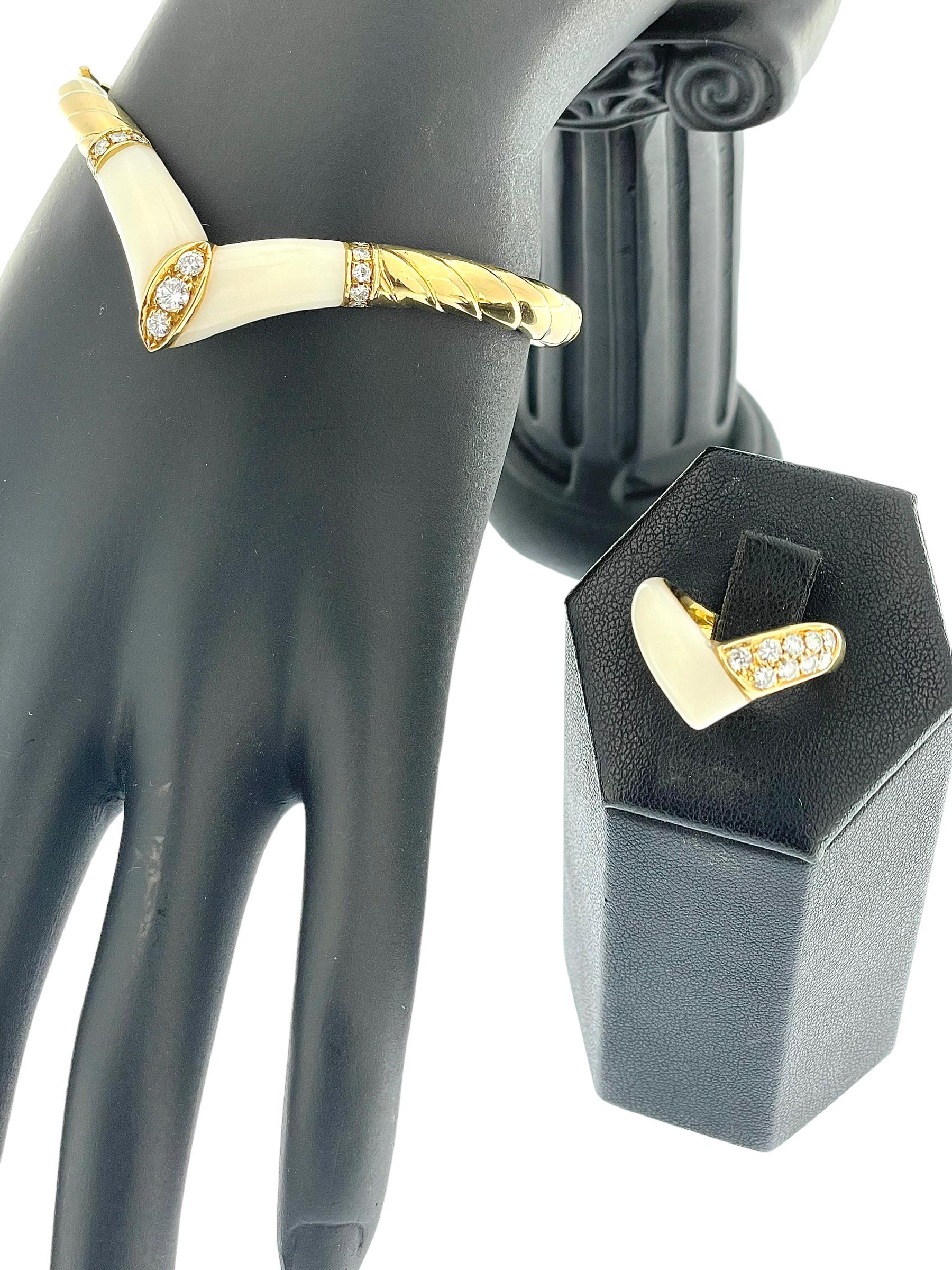 Bracelet et bague en or certifié HRD avec diamants et ivoire en vente 7