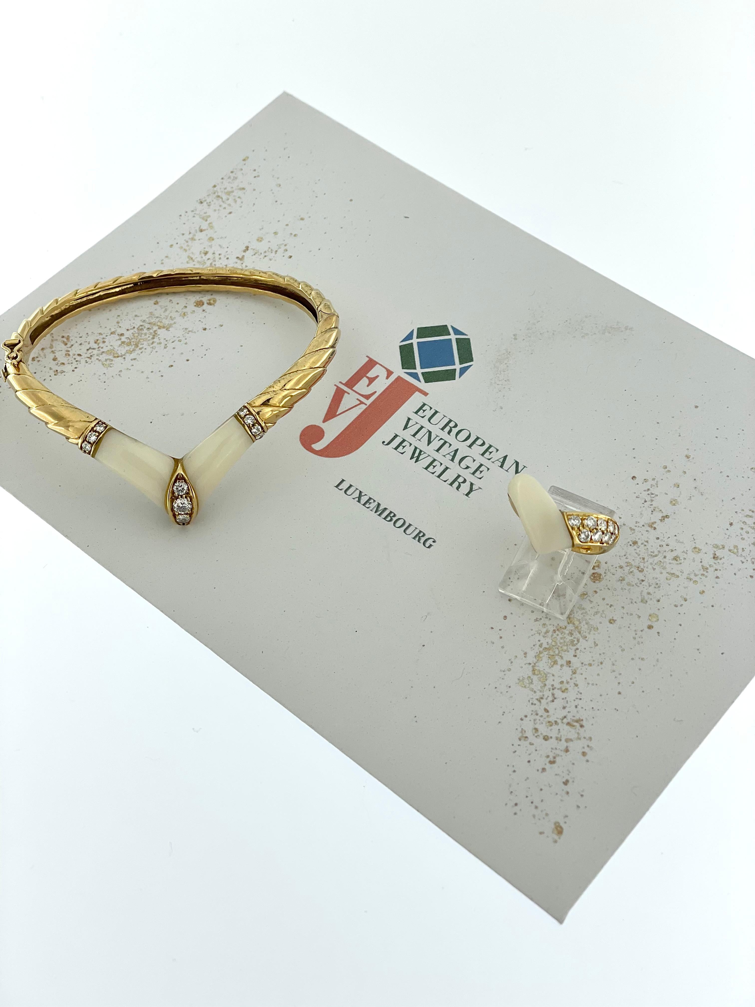 Bracelet et bague en or certifié HRD avec diamants et ivoire en vente 8