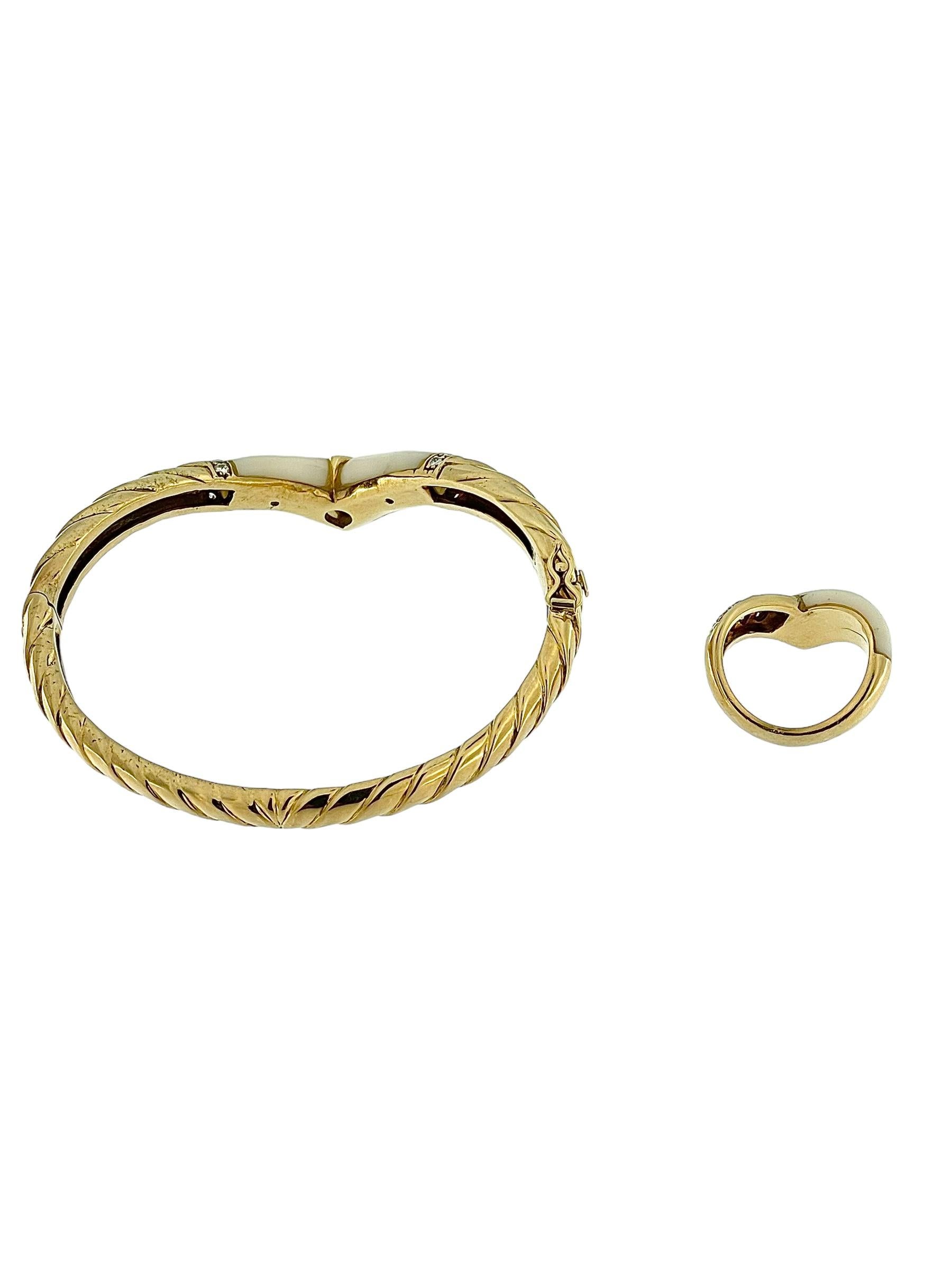Bracelet et bague en or certifié HRD avec diamants et ivoire Unisexe en vente