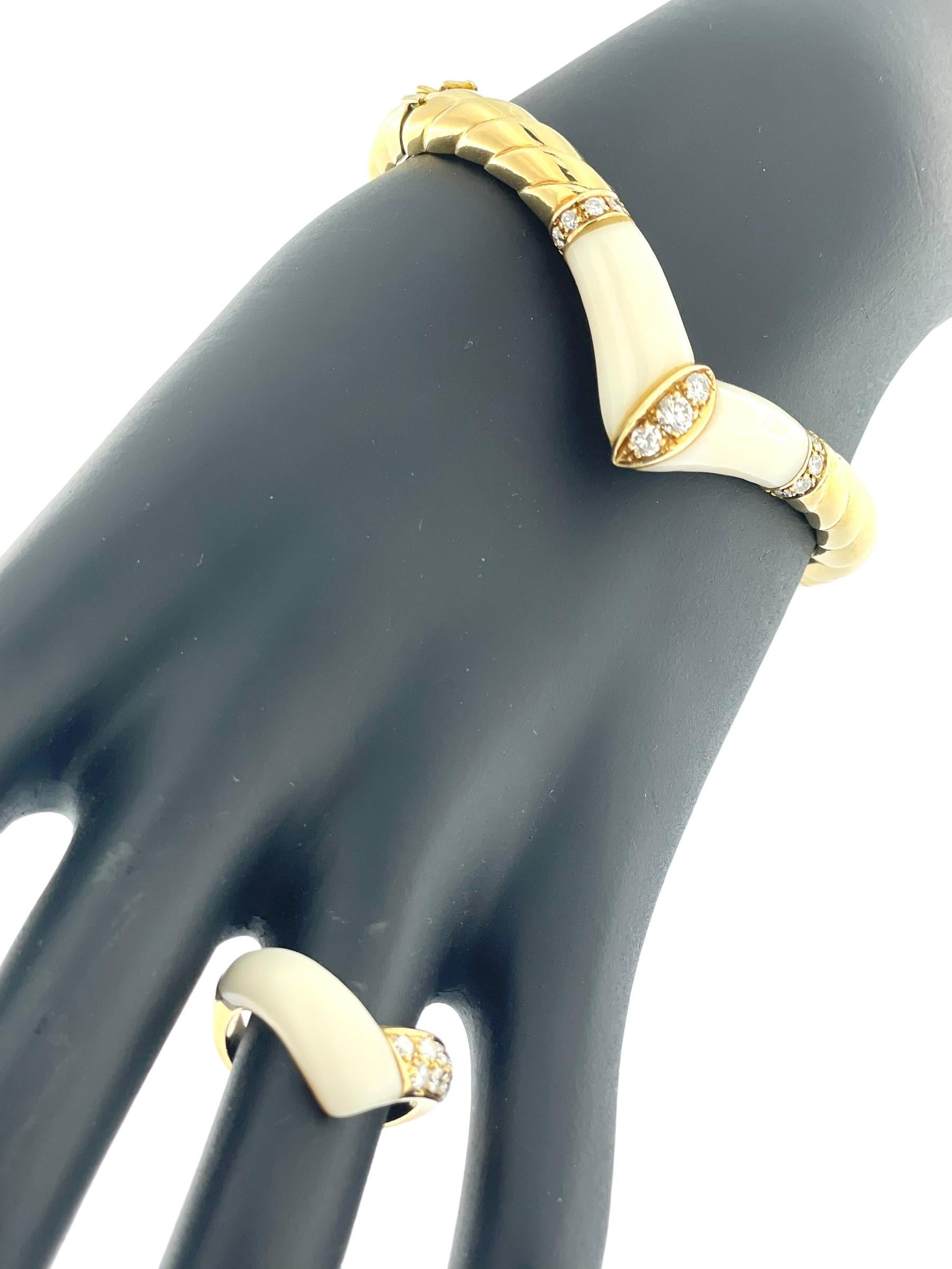 Bracelet et bague en or certifié HRD avec diamants et ivoire en vente 2