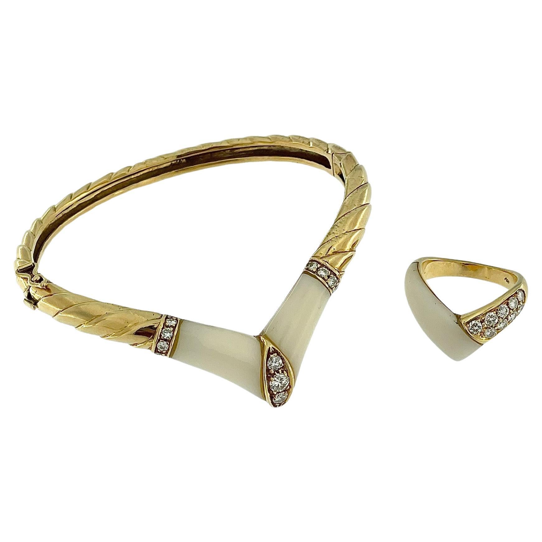Bracelet et bague en or certifié HRD avec diamants et ivoire en vente