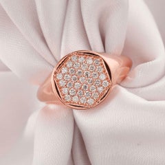 HRD Certified Hexagon Diamond Signet Ring 18K Fine Rose Gold Statement Jewelry