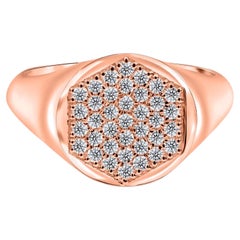 HRD Certified Hexagon Diamond Signet Ring 18K Fine Rose Gold Statement Jewelry