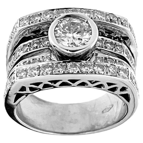 HRD Certified Italian Art Deco Style White Gold Ring with 1.80ct  Diamonds  For Sale