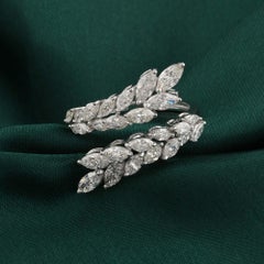 HRD Certified Marquise Diamond Vine 18K White Gold Open Statement Band Ring