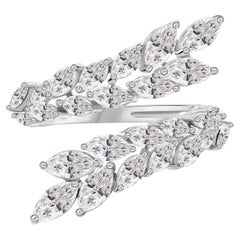 HRD Certified Marquise Diamond Vine 18K White Gold Open Statement Band Ring