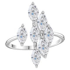 HRD Certified Natural Marquise Diamond Cluster 18K White Gold Statement Ring