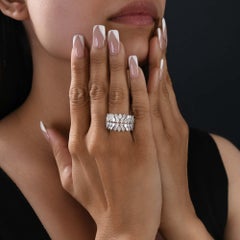 HRD Certified Natural Pear & Marquise Diamond Wide Band Ring in 18K White Gold