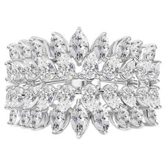 Bague à large bande en or blanc 18 carats certifiée HRD avec poire naturelle et diamant marquise