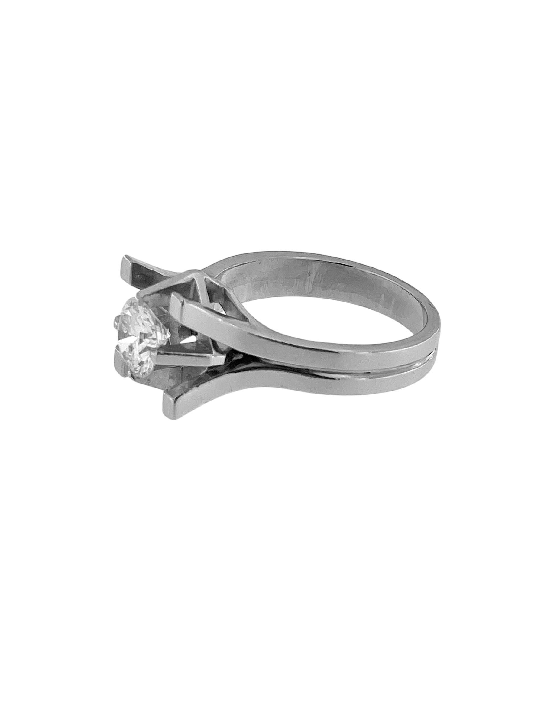 HRD Certified Palladium and Diamond Solitaire Ring For Sale 2