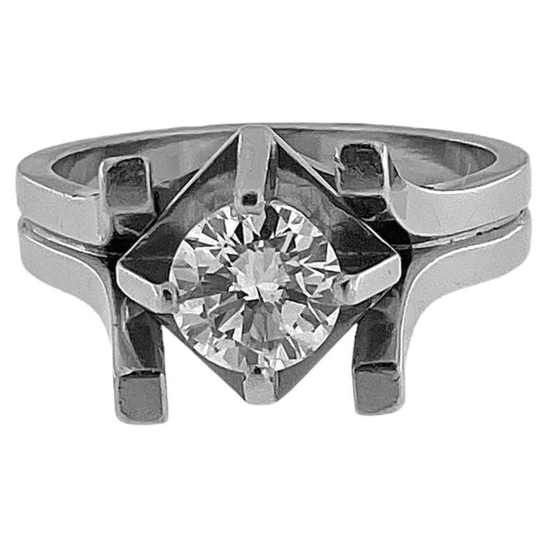 HRD Certified Palladium and Diamond Solitaire Ring For Sale