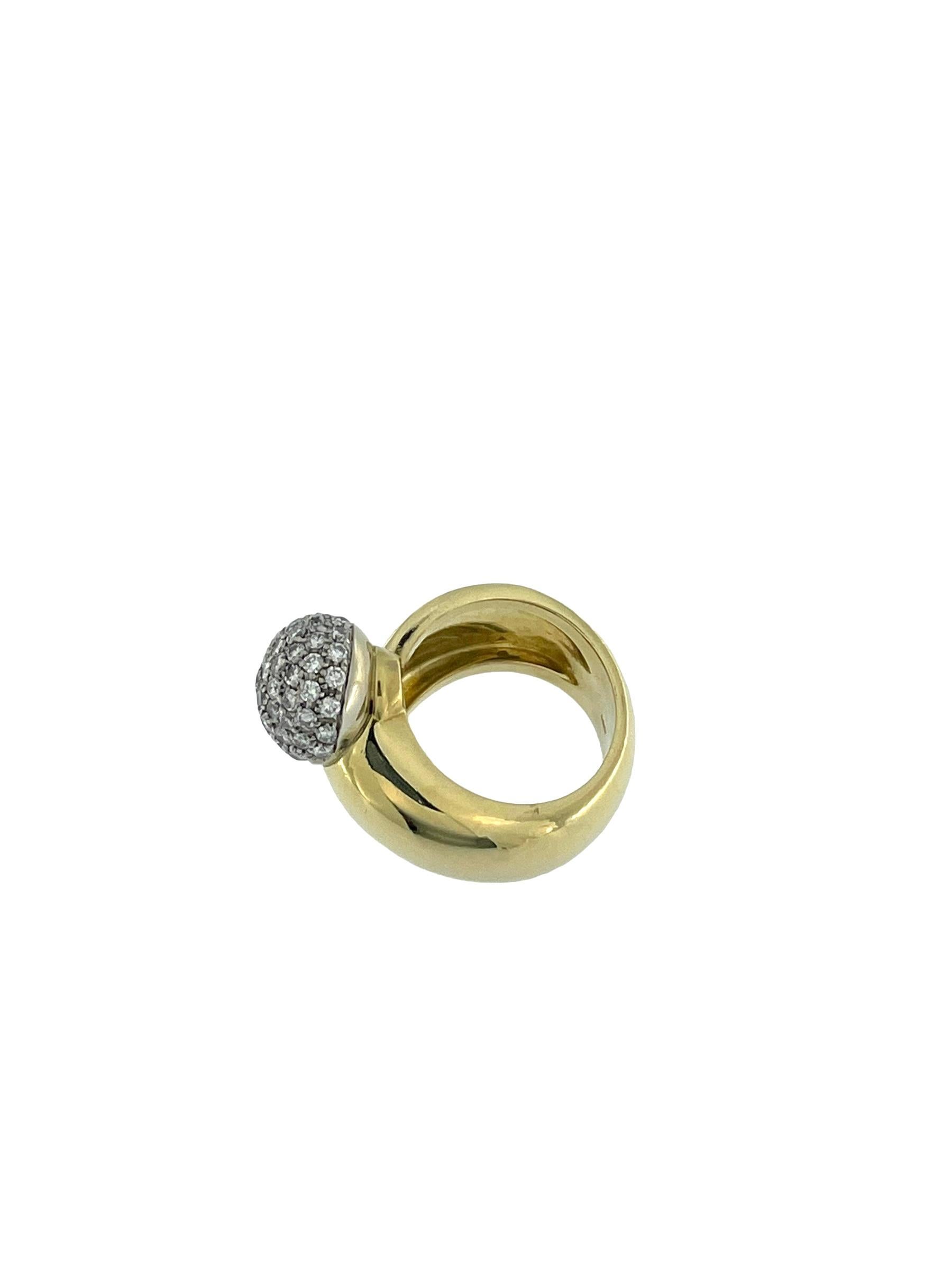 HRD Certified Retro Style Gold Ring with Diamonds In Good Condition For Sale In Esch sur Alzette, Esch-sur-Alzette