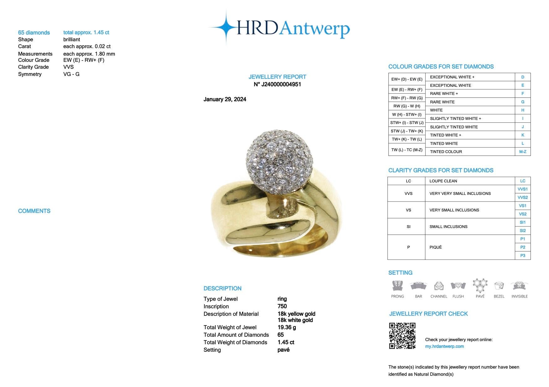 HRD Certified Retro Style Gold Ring with Diamonds For Sale 4